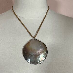 Vintage Retro Oversized Mother of Pearl Shell Festival Pendant Necklace